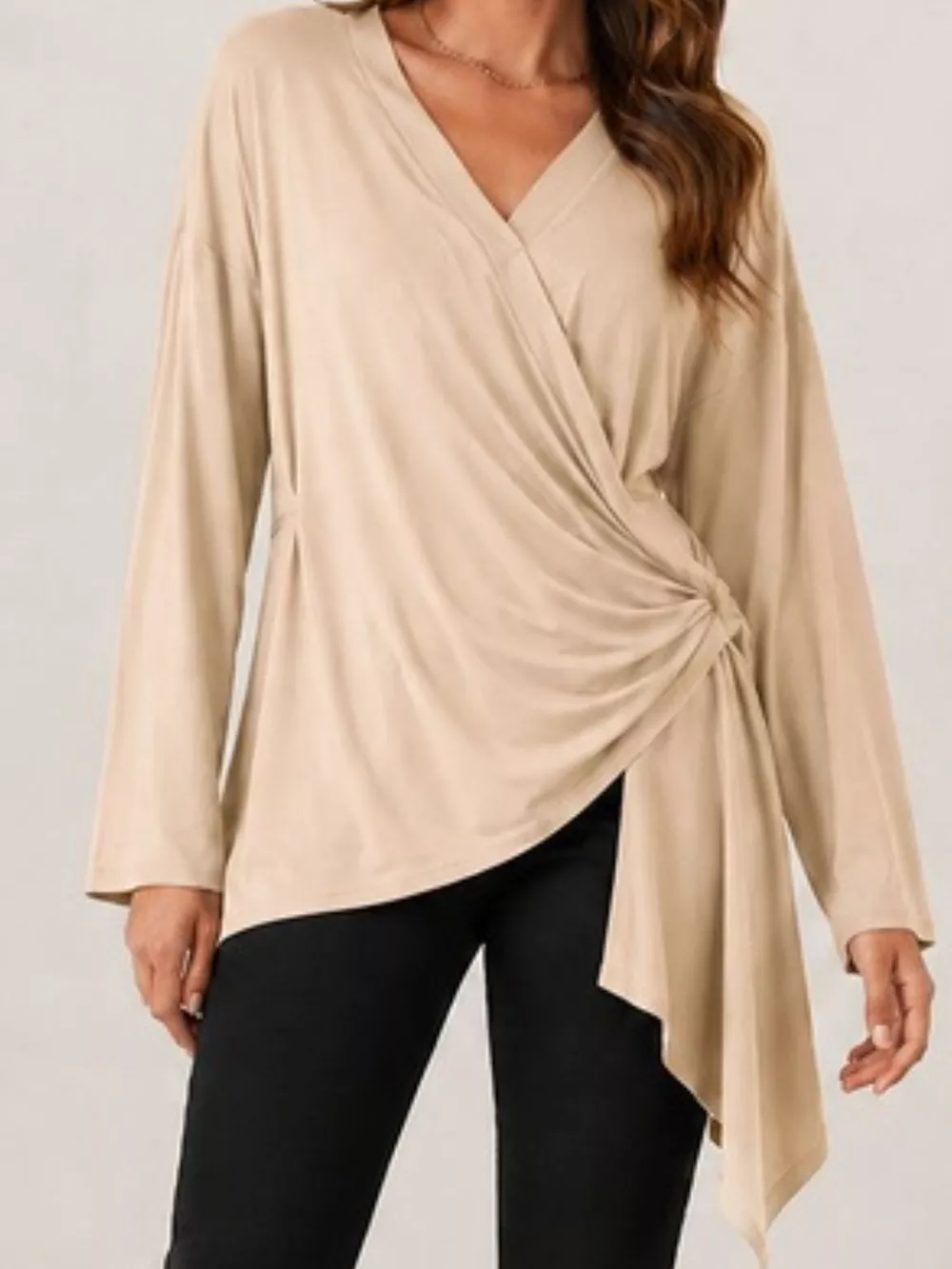 Long Sleeve Wrap T-Shirt with Side Knot Detail, image 4
