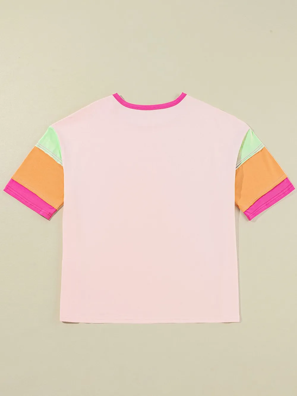 Letter Graphic Color Block Round Neck Half Sleeve T-Shirt, image 4