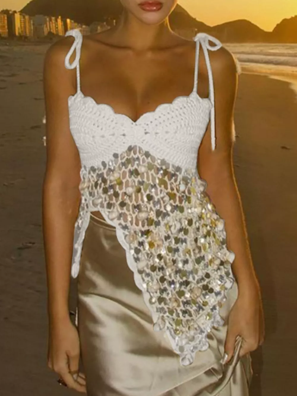 Sequin Crochet Knit Cami, image 5