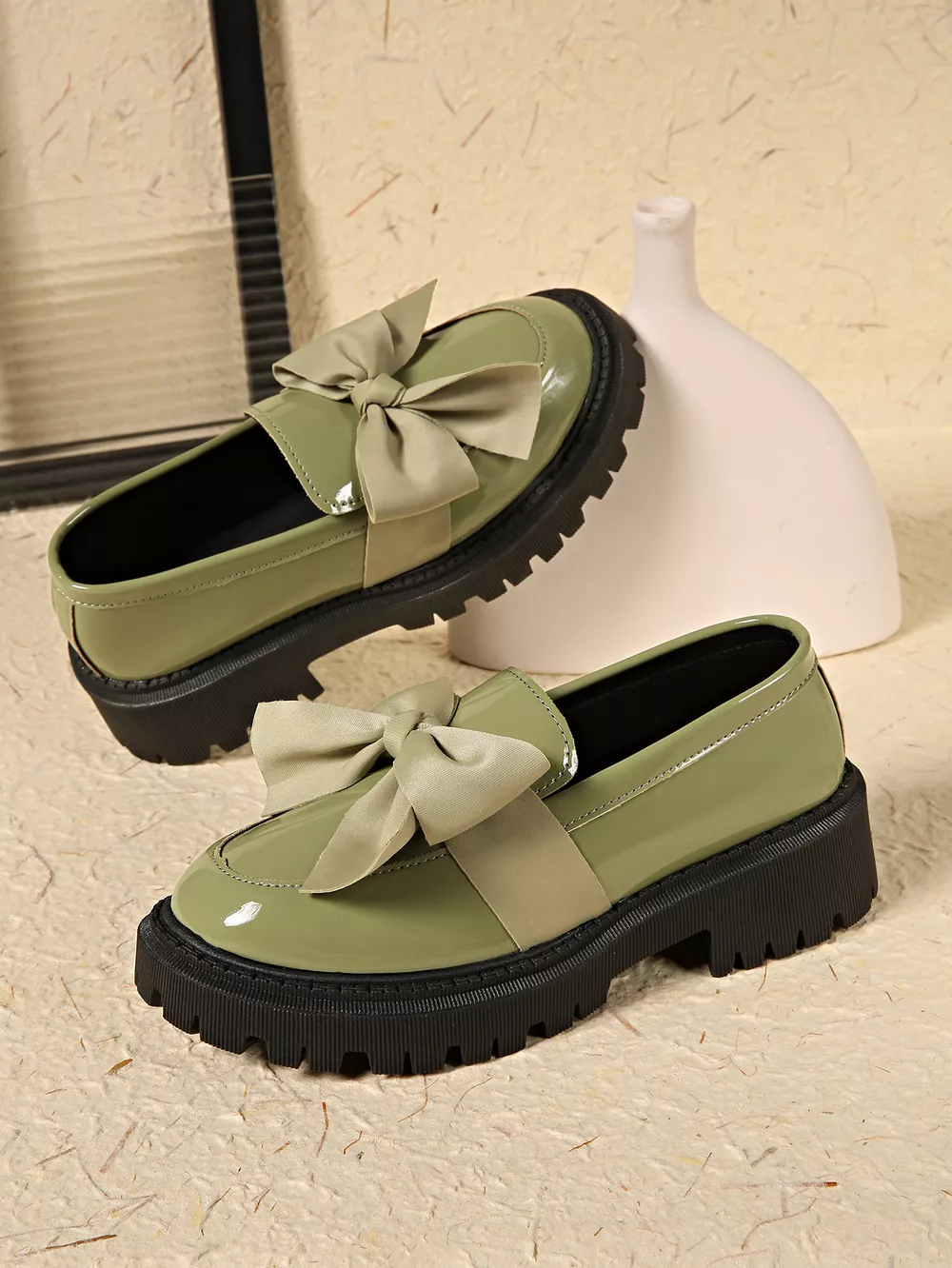 Bow Decor Round Toe Loafers, image 8