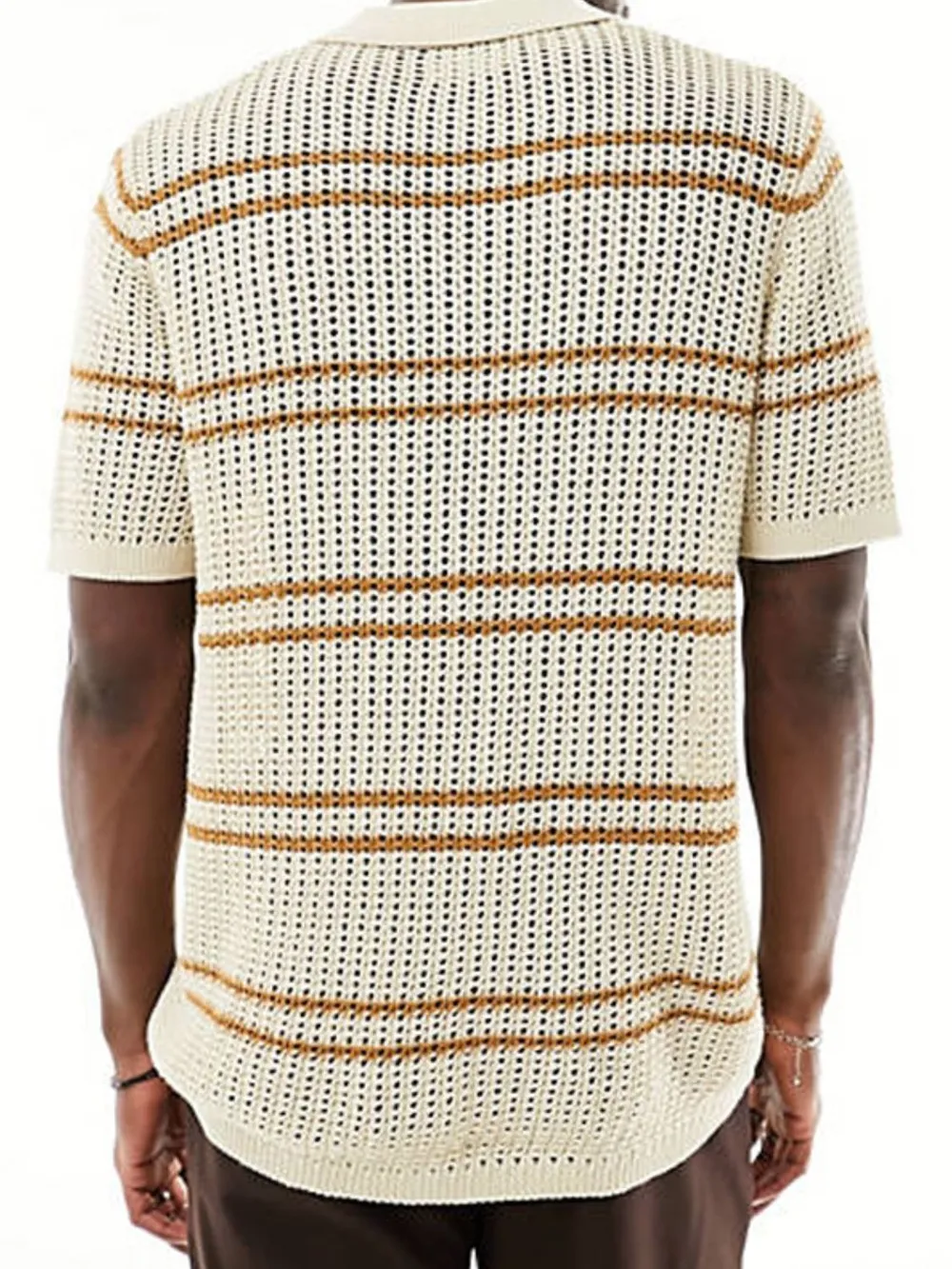 Men's Striped Collared Neck Hollow Out Shirt, image 2