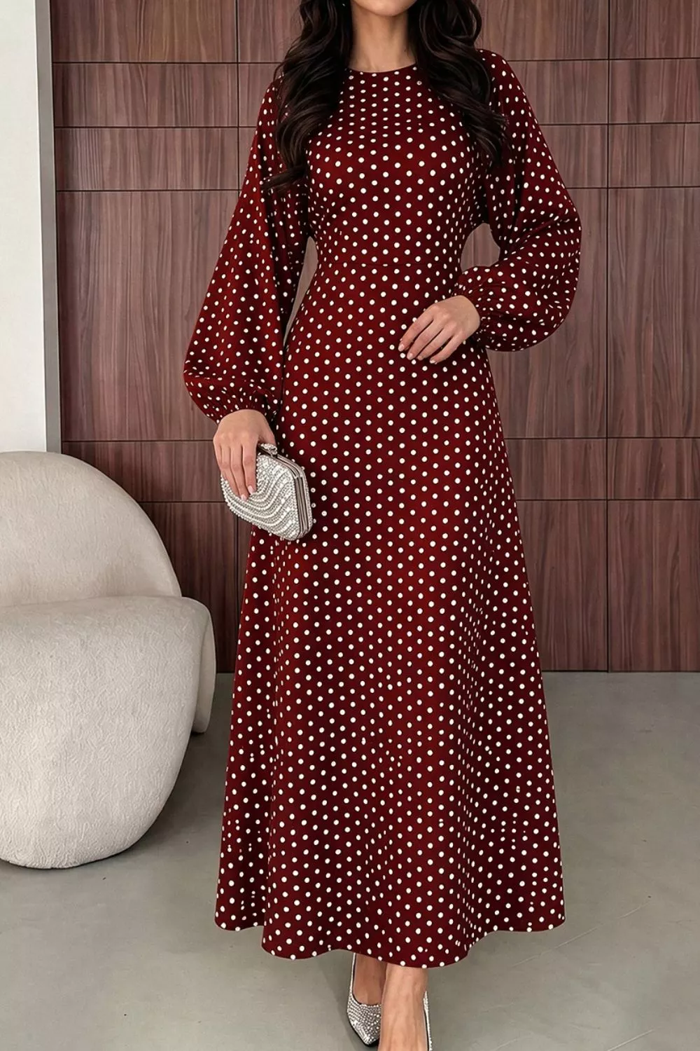 Polka Dot Long Sleeve Maxi Dress, image 20