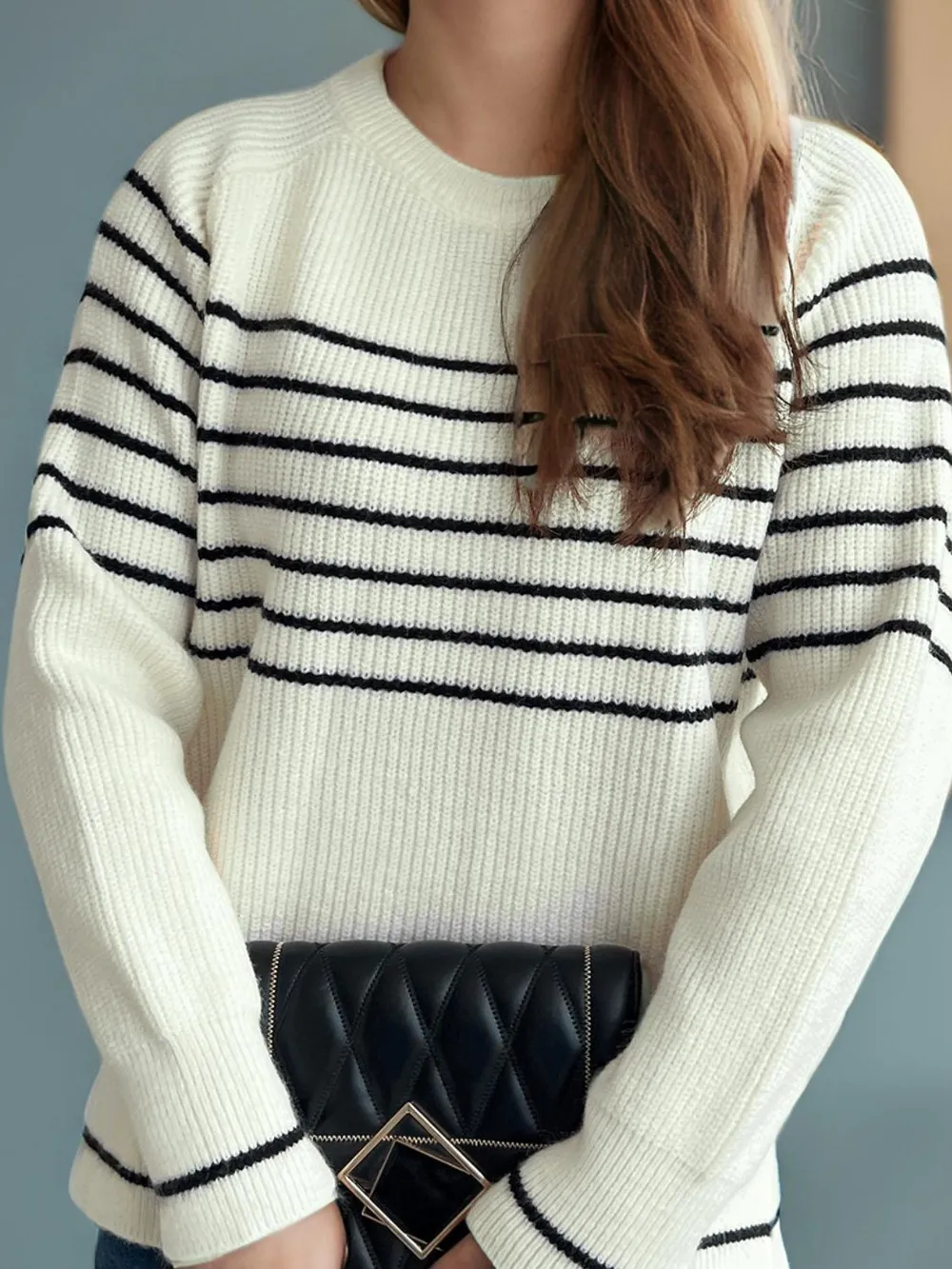 Striped Round Neck Long Sleeve Sweater, image 2