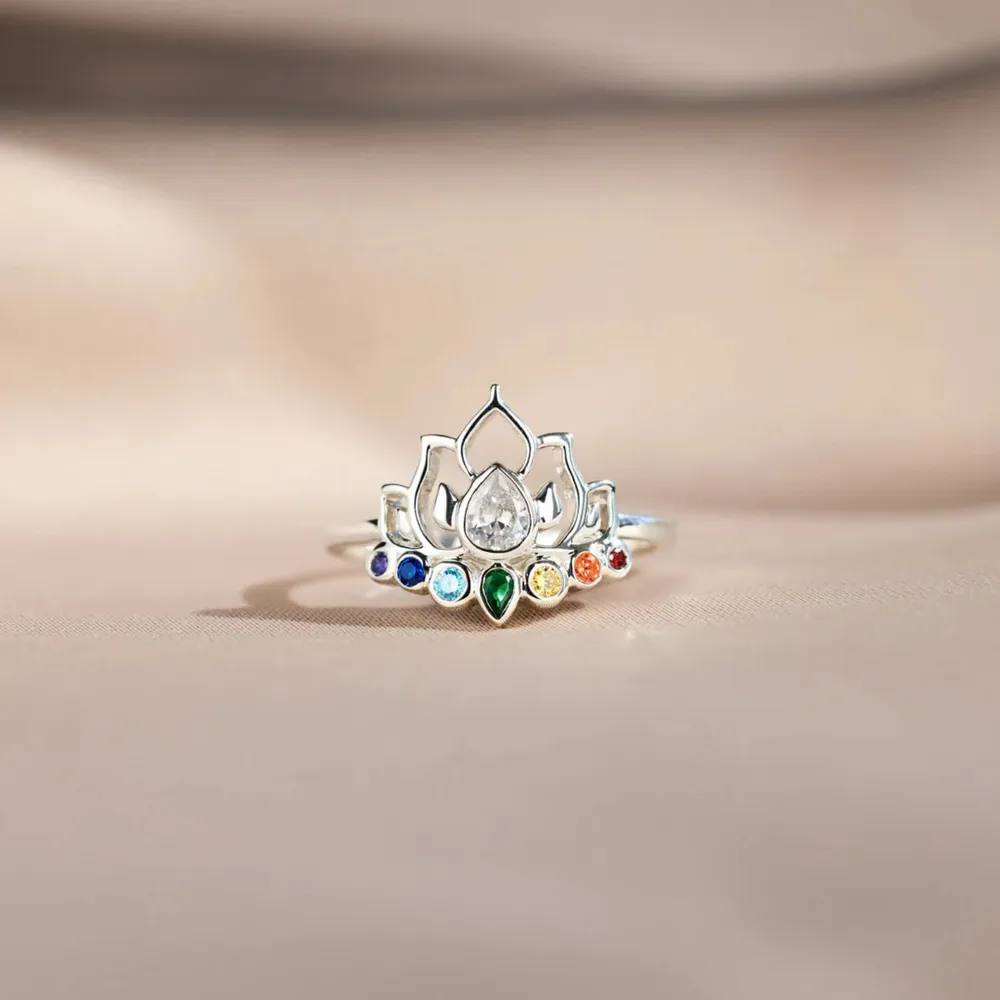 925 Sterling Silver Inlaid Zircon Lotus Shape Ring, image 5