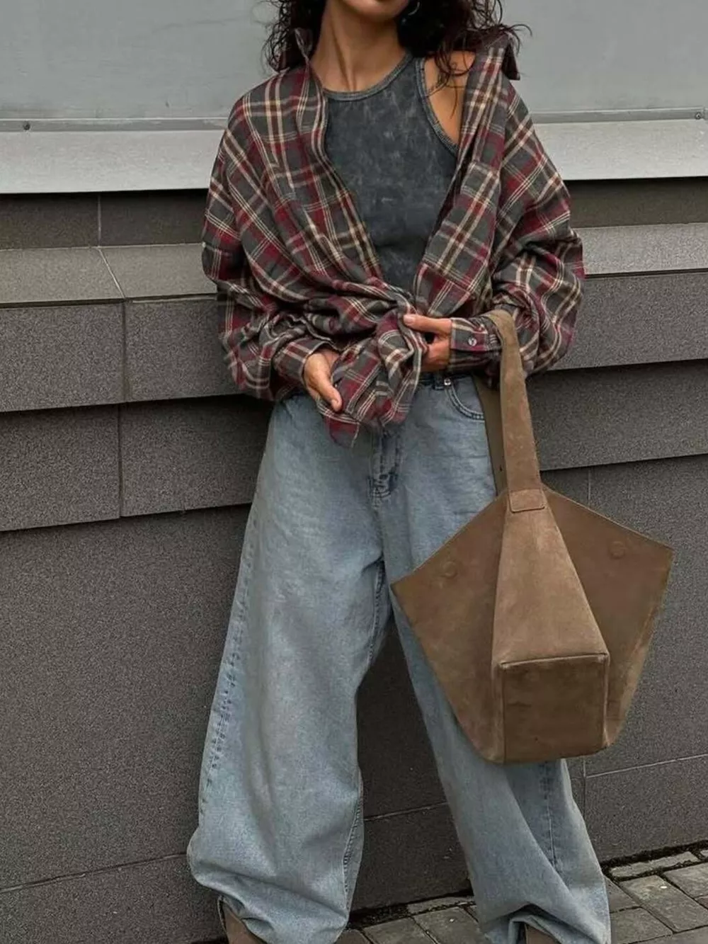 Oversized Plaid Button Up Shirt