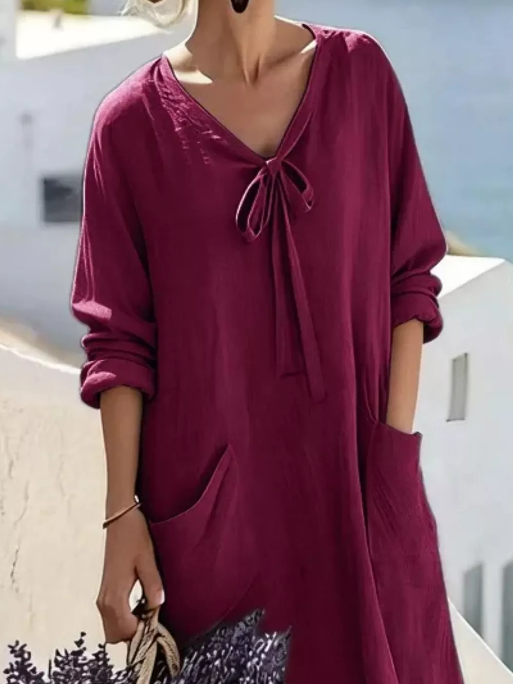 Full Size Long Sleeve Loose Maxi Dress with Pockets Plus Size, image 8