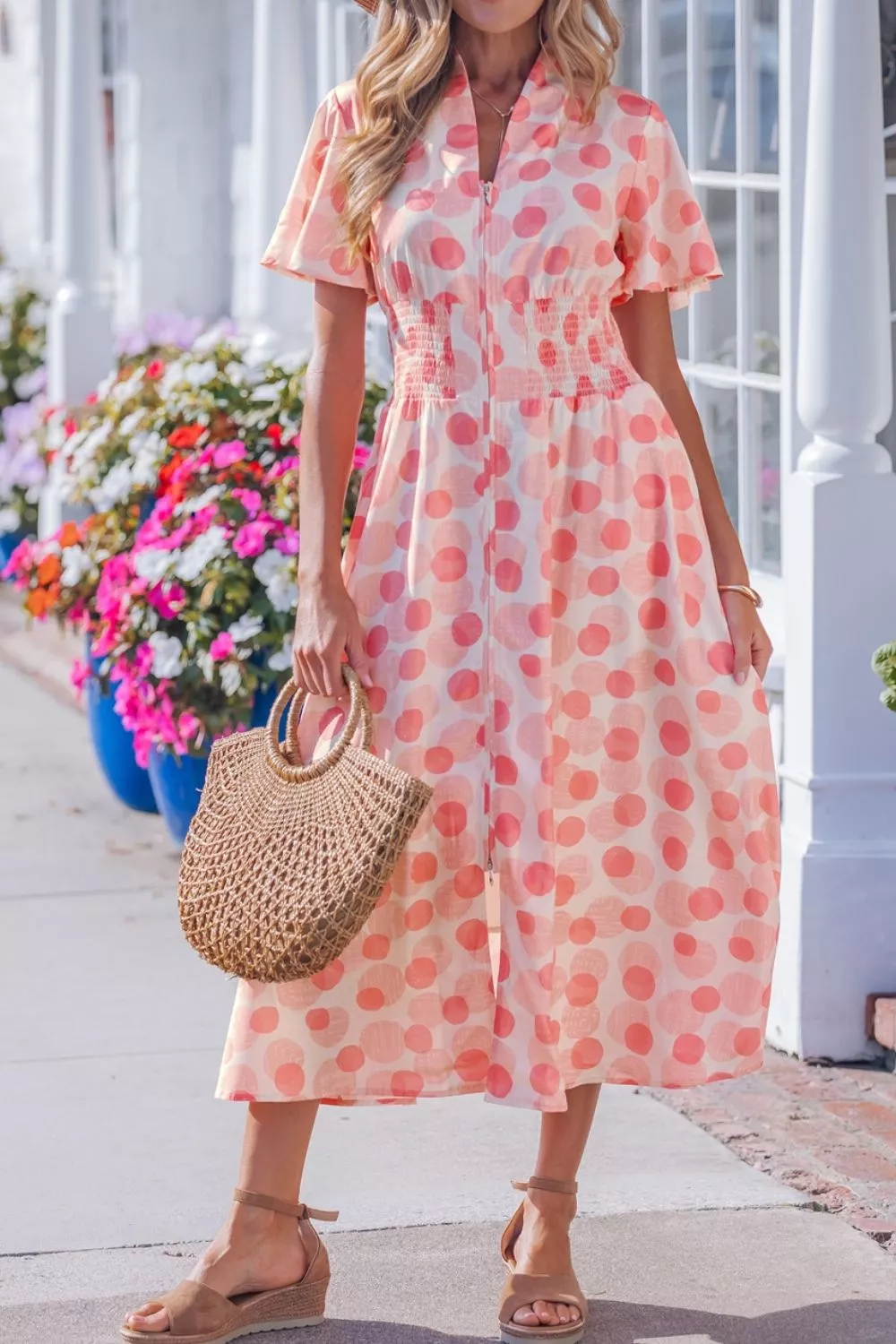 Polka Dot Puff Sleeve Midi Dress, image 3