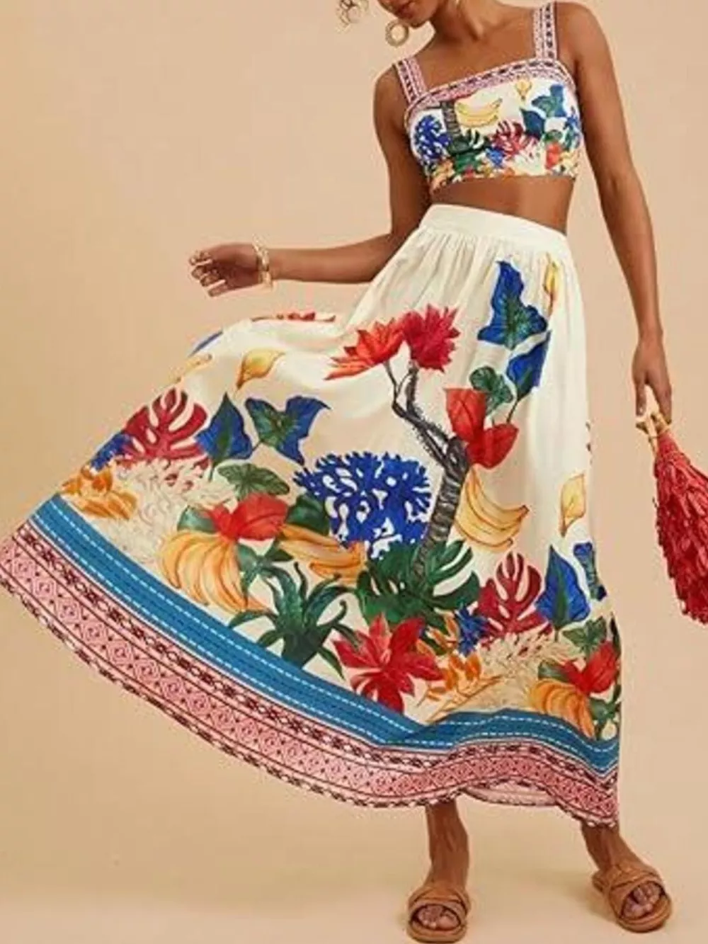 Floral Print Crop Top and Skirt Set, image 2