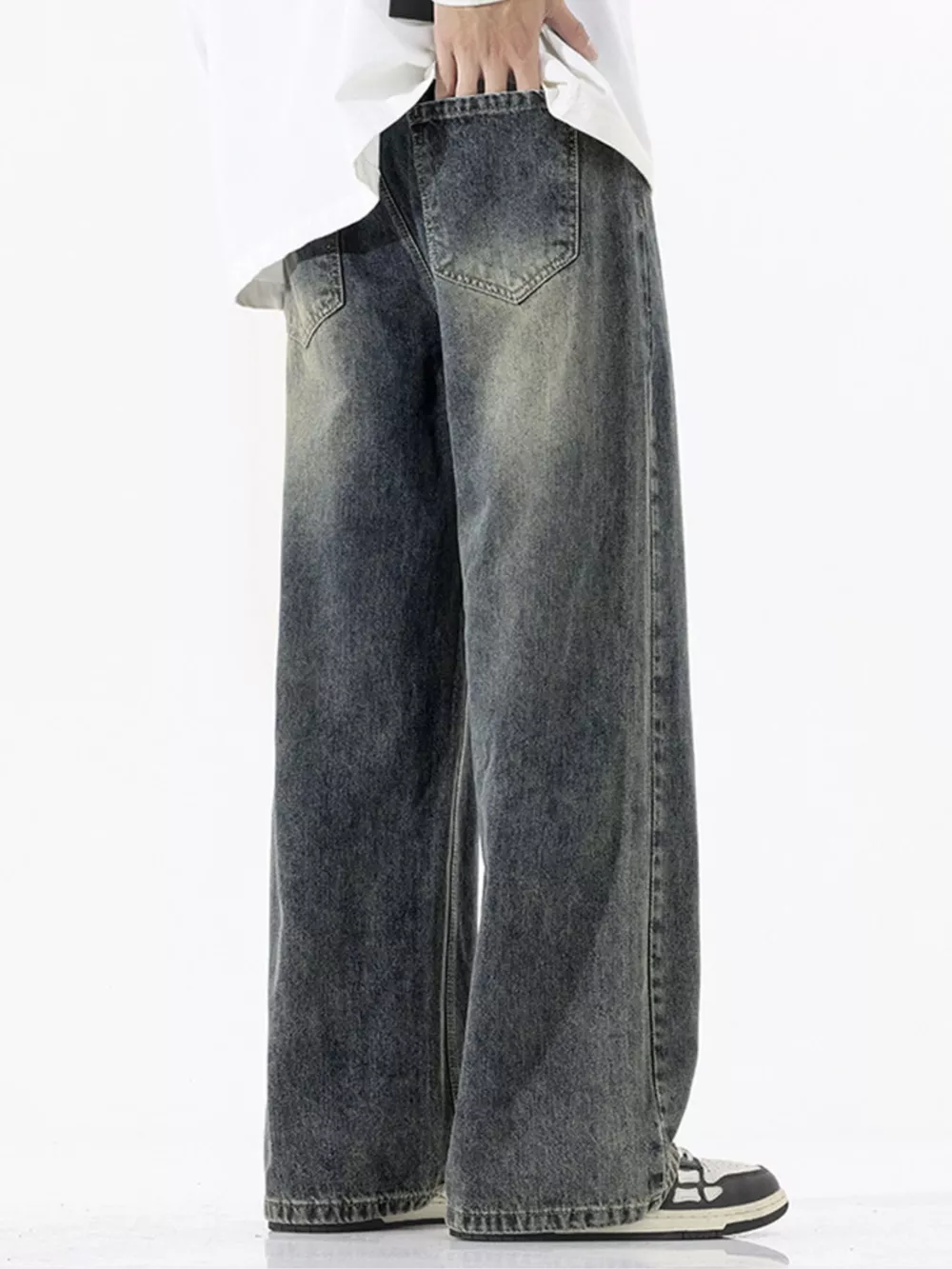 Men's Full Size Vintage Wash Wide Leg Jeans Plus Size, image 2