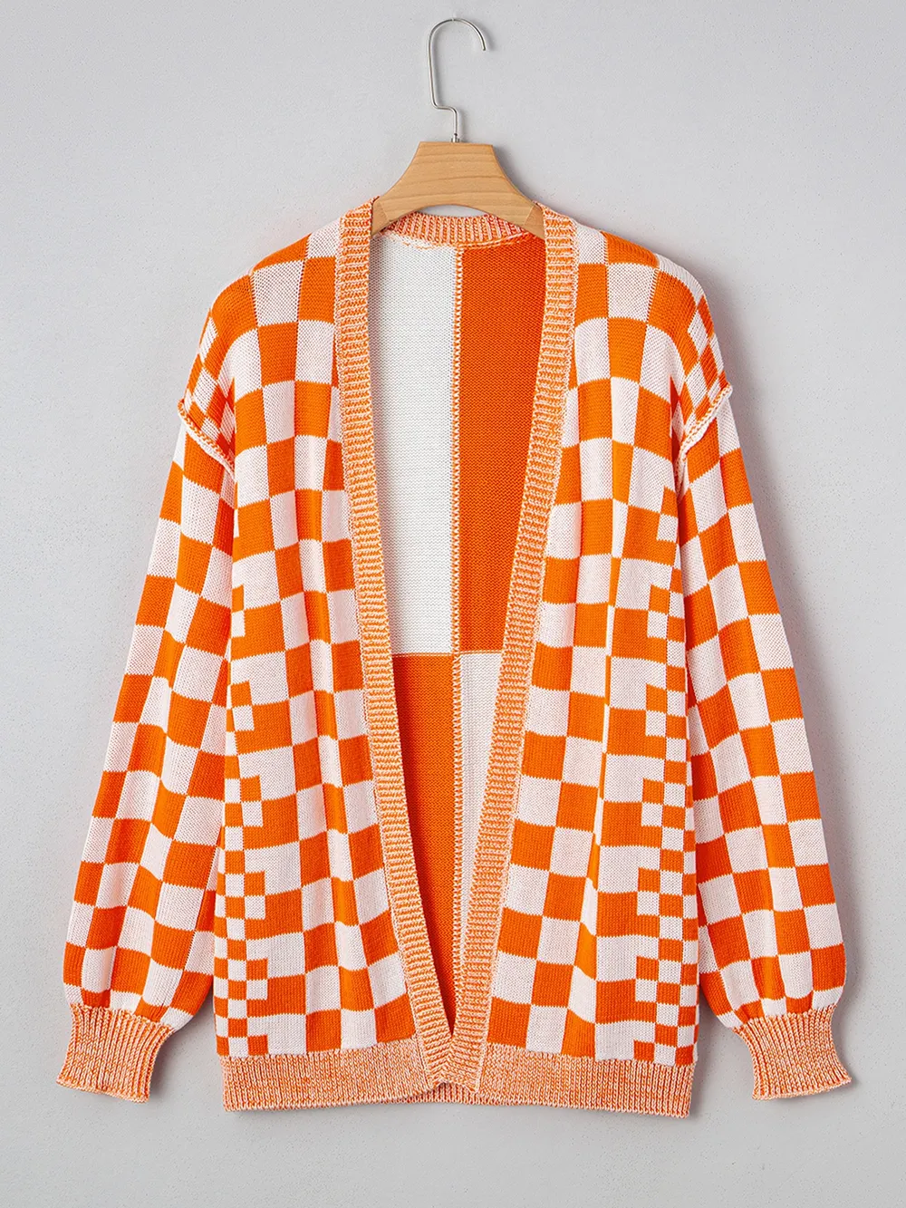 Checkered Pattern Open Front Cardigan, image 7