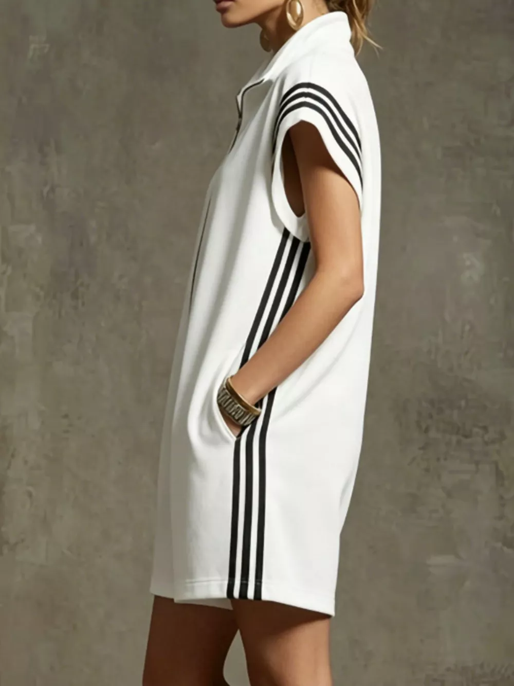 Striped Zip Front Short Sleeve Romper, image 11
