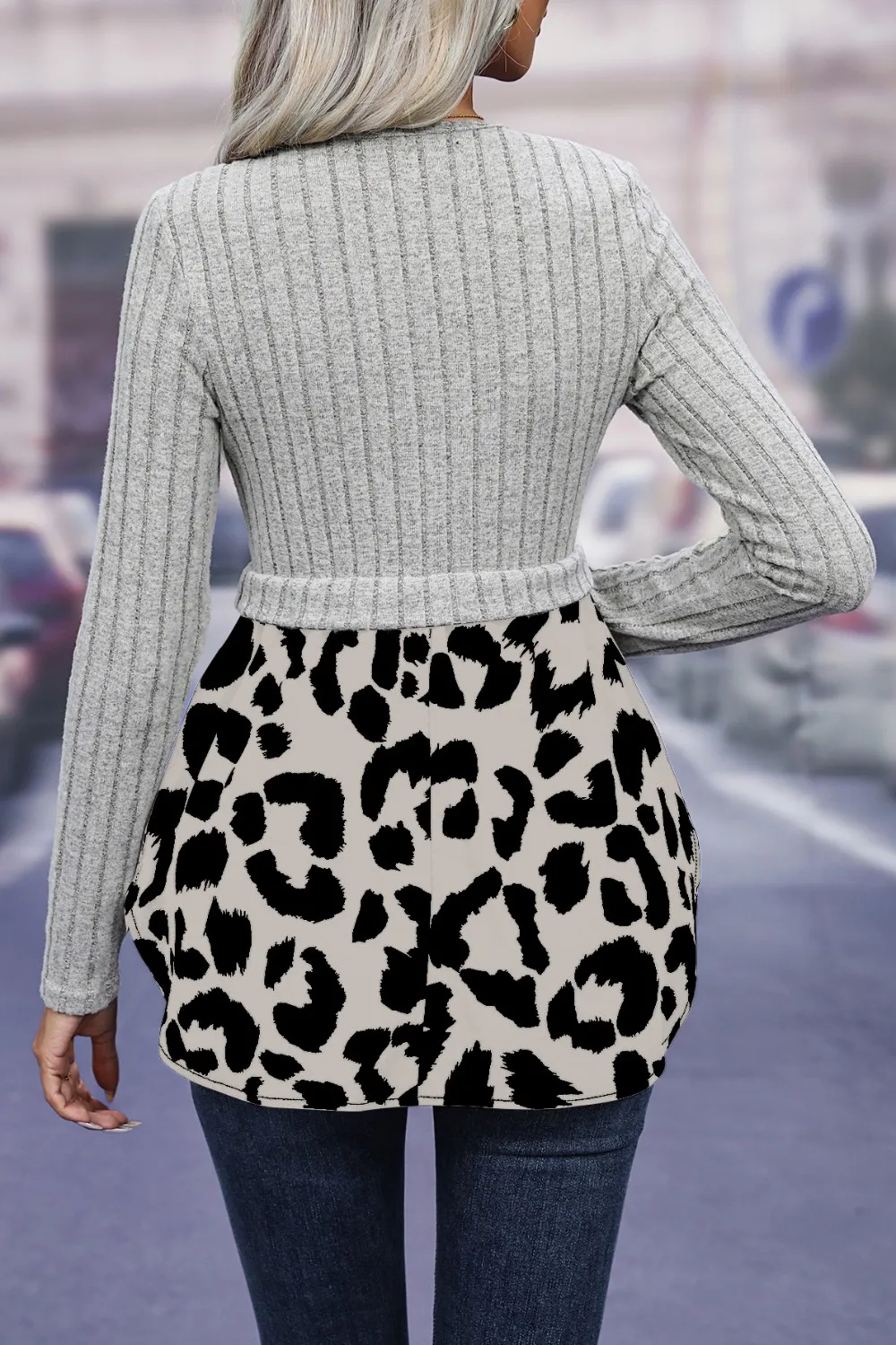 Leopard Peplum Round Neck Blouse, image 9