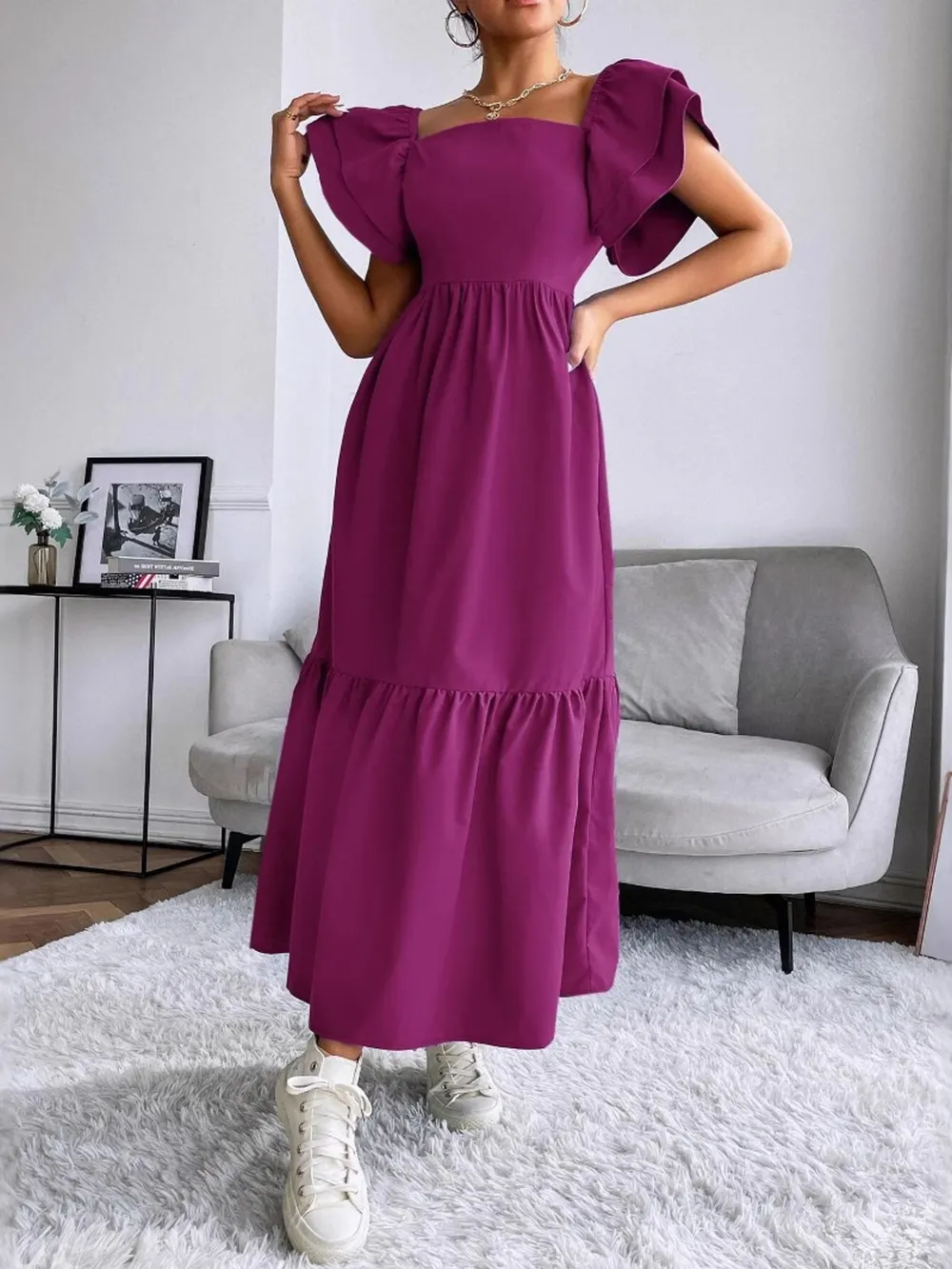 Tiered Square Neck Maxi Dress, image 8