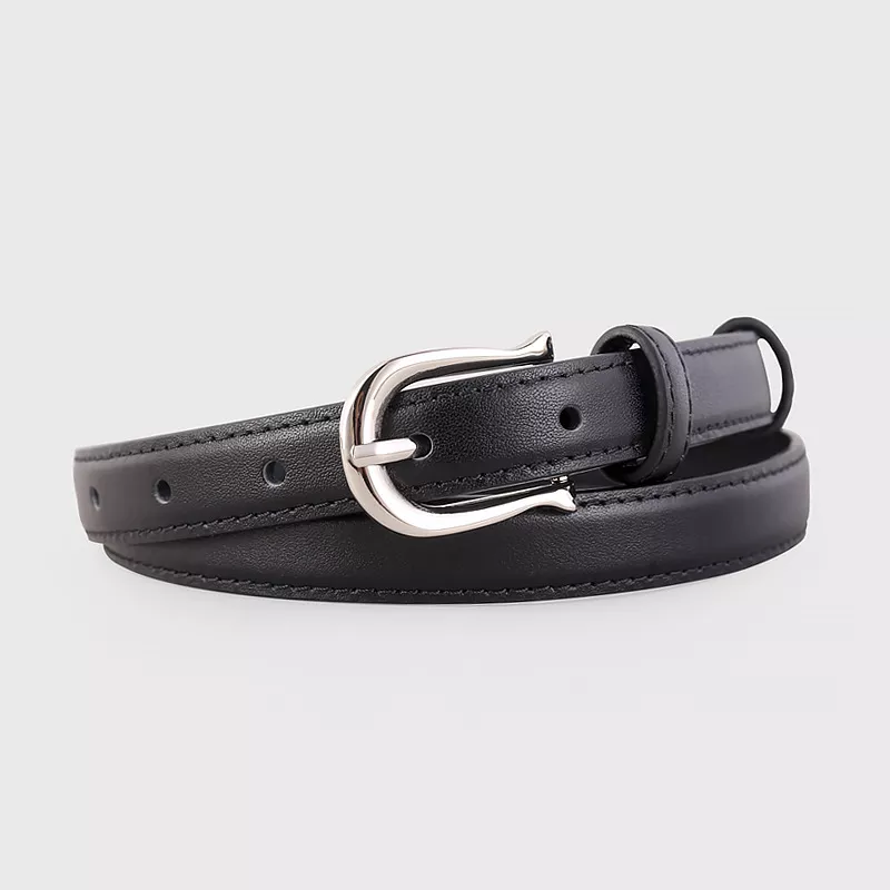 Leather Skinny Belt with Silver Buckle, image 2