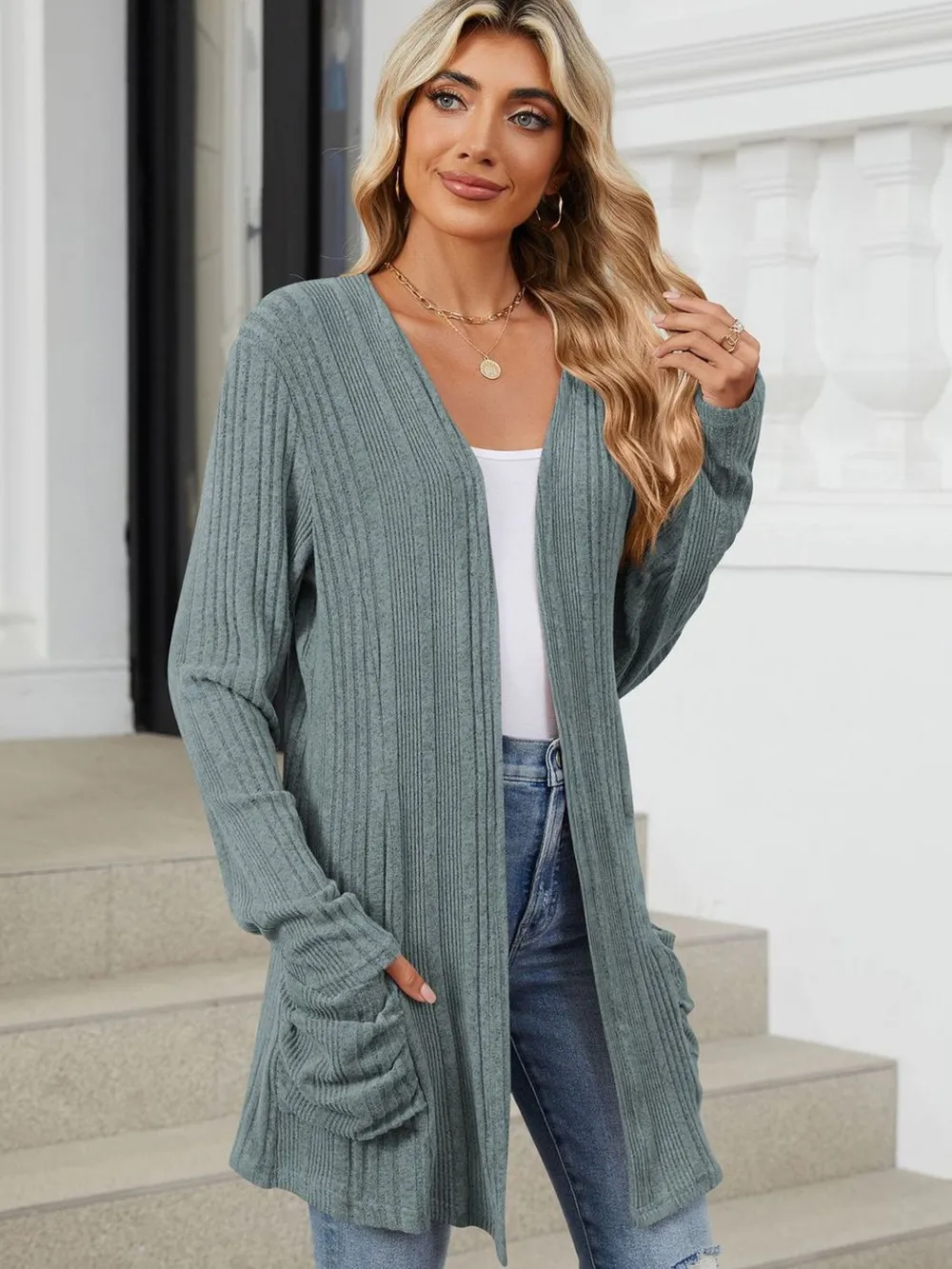 Pocketed Open Front Long Sleeve Cardigan, image 16