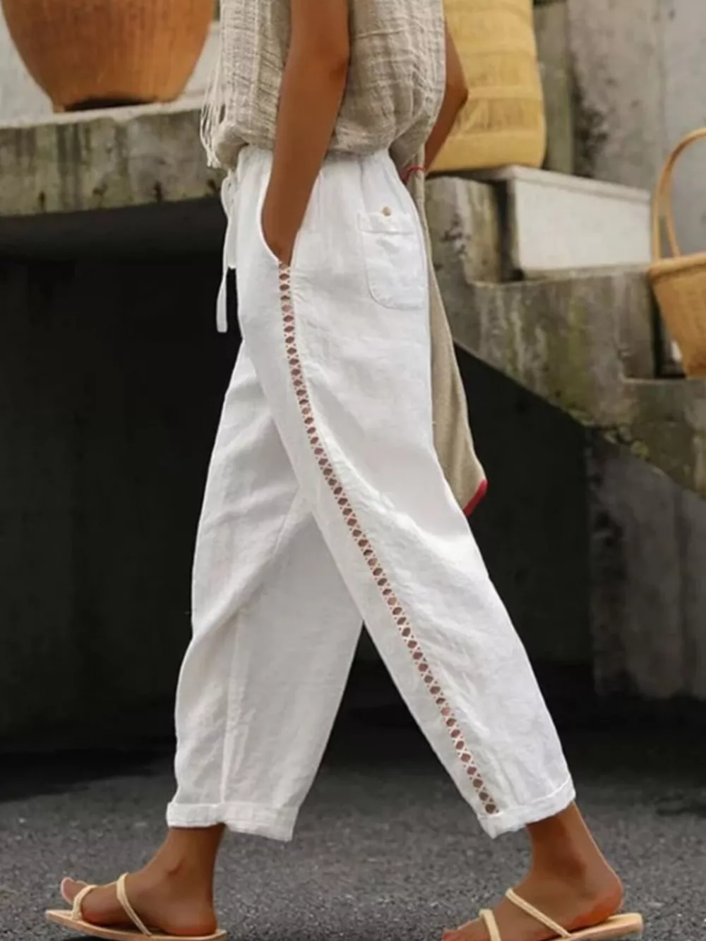 Hollow Out Trim Cropped Pants, image 8