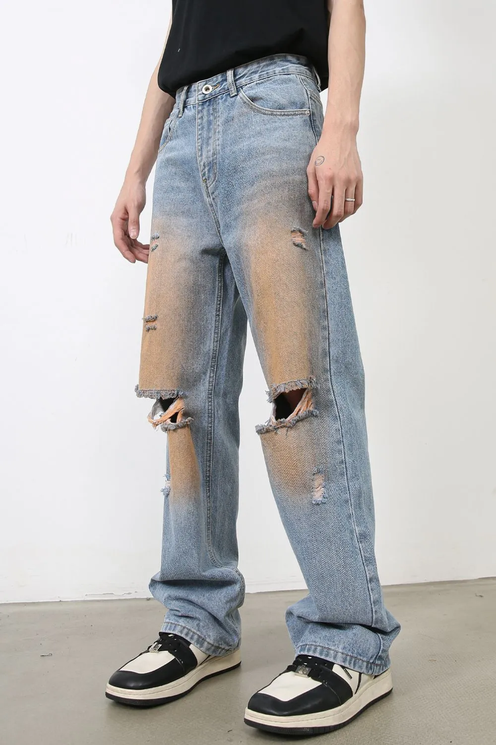 Men's Distressed Jeans with Pockets, image 2