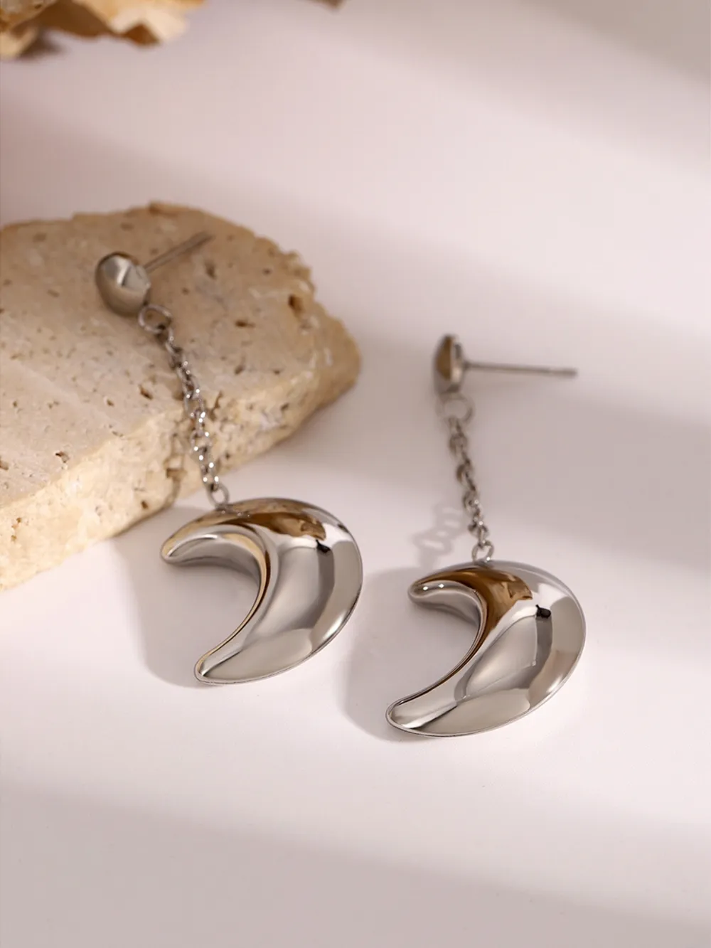 Stainless Steel Moon Dangle Earrings, image 14