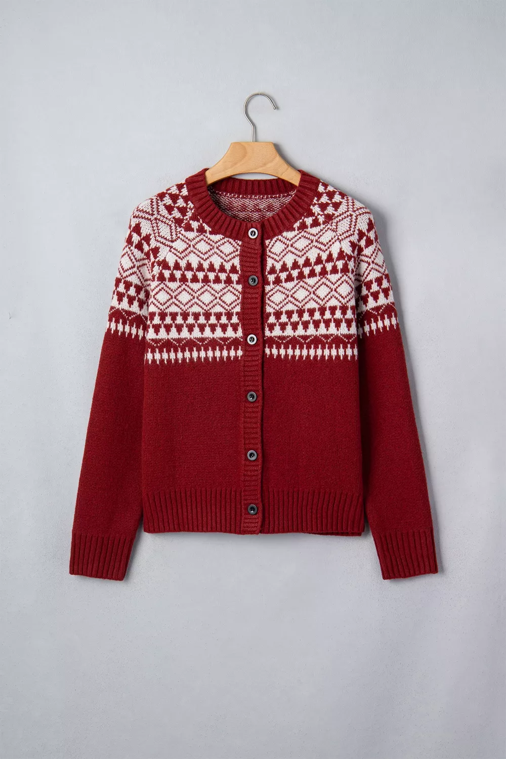 Geometric Print Button Front Long Sleeve Knitwear Cardigan, image 8