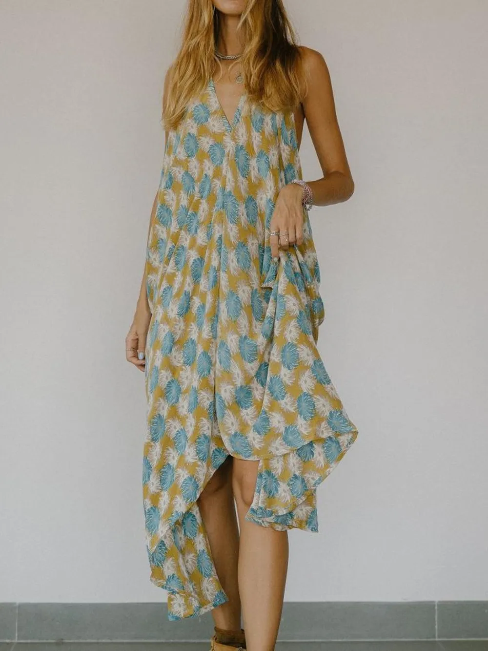 Asymmetrical Hem Printed Halter Neck Dress, image 3