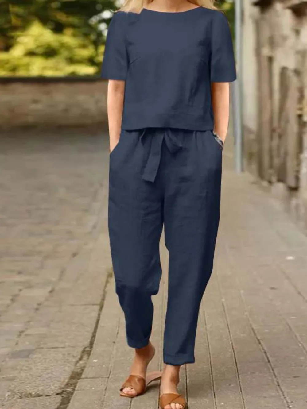 Full Size Round Neck Short Sleeve Top and Pants Set Plus Size, image 16
