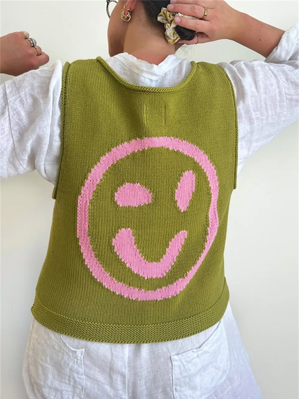 Smiley Round Neck Sweater Vest, image 14