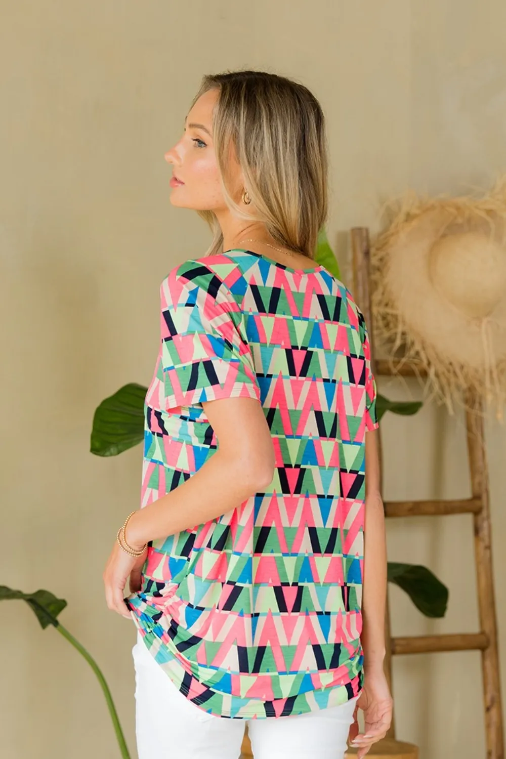 Full Size Geometric Round Neck Top, image 3
