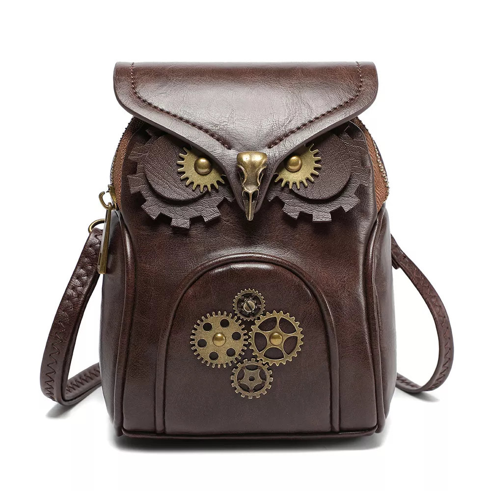 Steampunk Owl Design Crossbody Bag