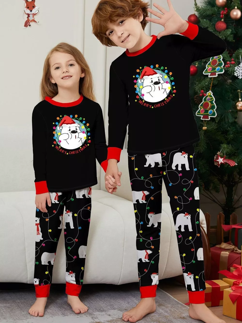 Full Size Family Matching Christmas Pajamas Set with Polar Bear Print Plus Size, image 8