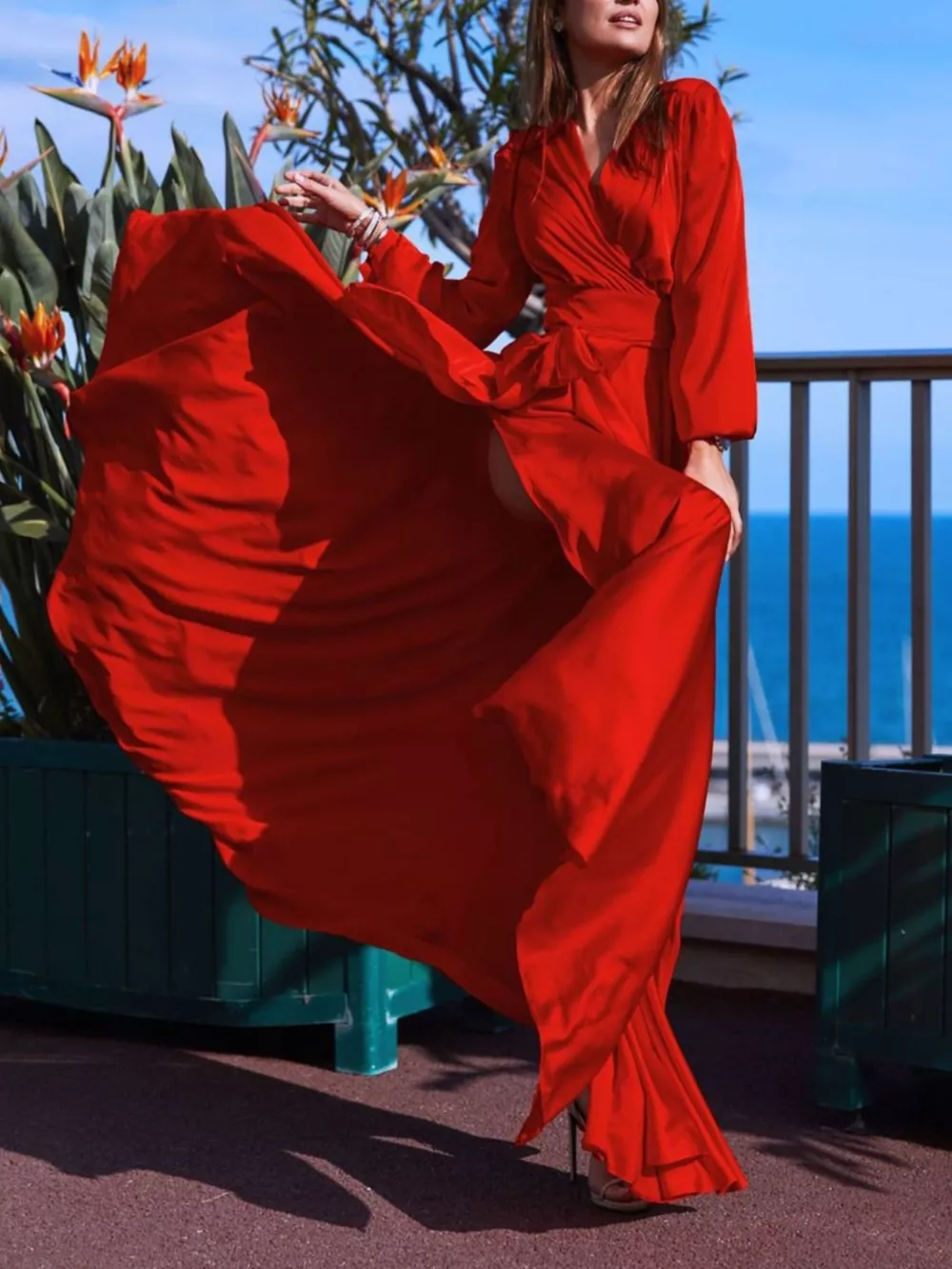 Plus Size Surplice Long Sleeve Slit Maxi Dress, image 9