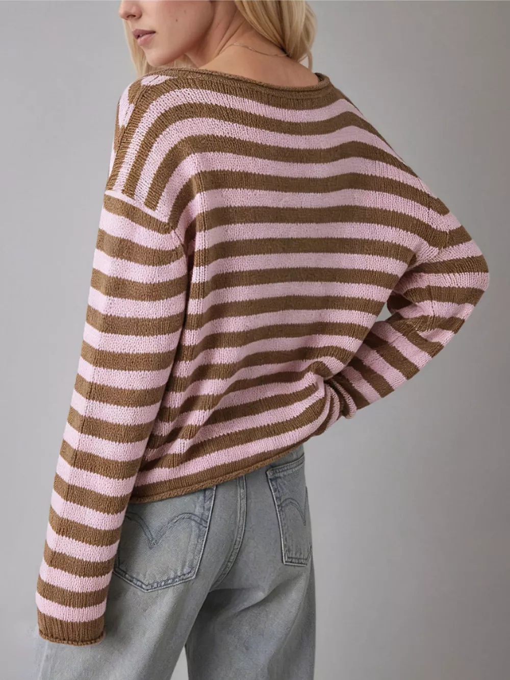 Casual Striped Boat Neck Sweater, image 6