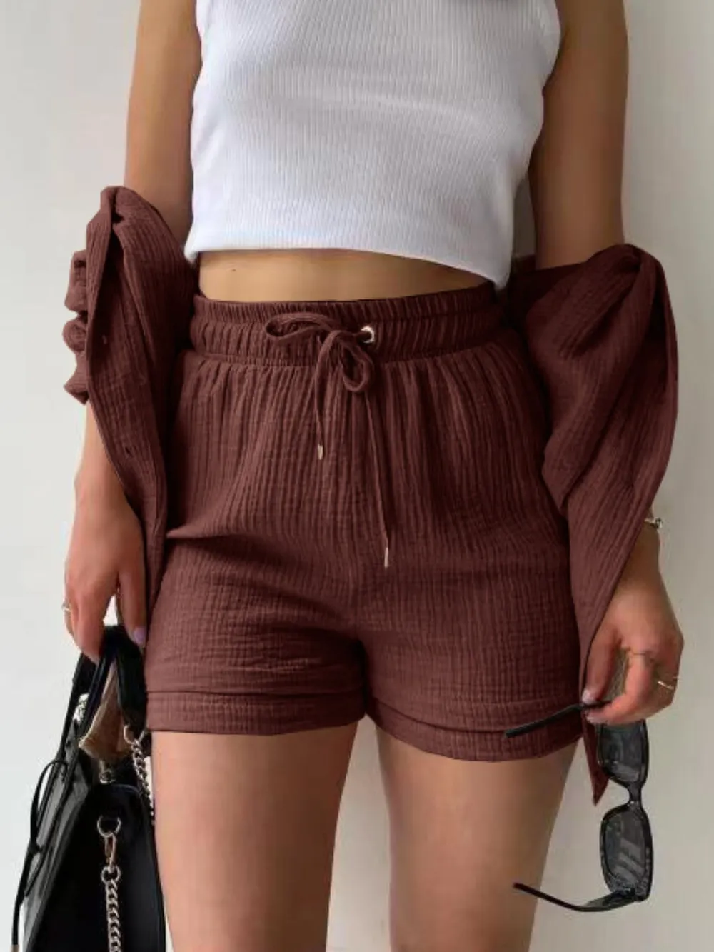 Textured Button Up Shirt and Shorts Set, image 15