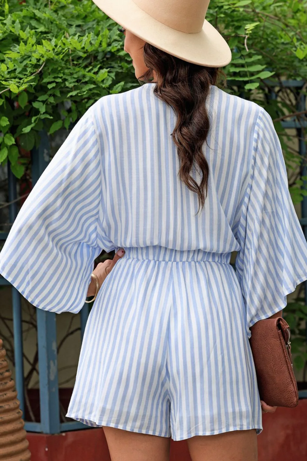 Bow Striped Kimono Sleeve Romper, image 10