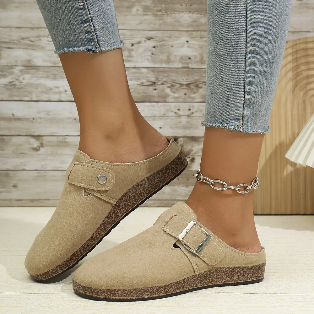 Suede Round Toe Buckle Slip-Ons, image 4