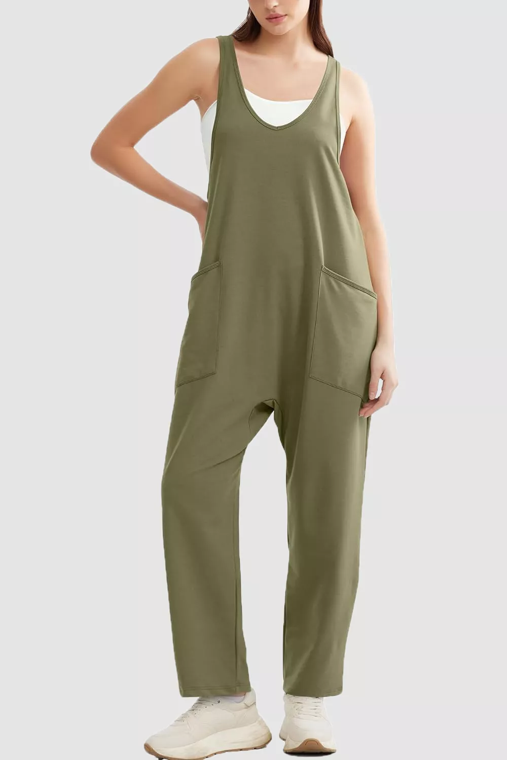 Wide Strap Jumpsuit with Pockets, image 2