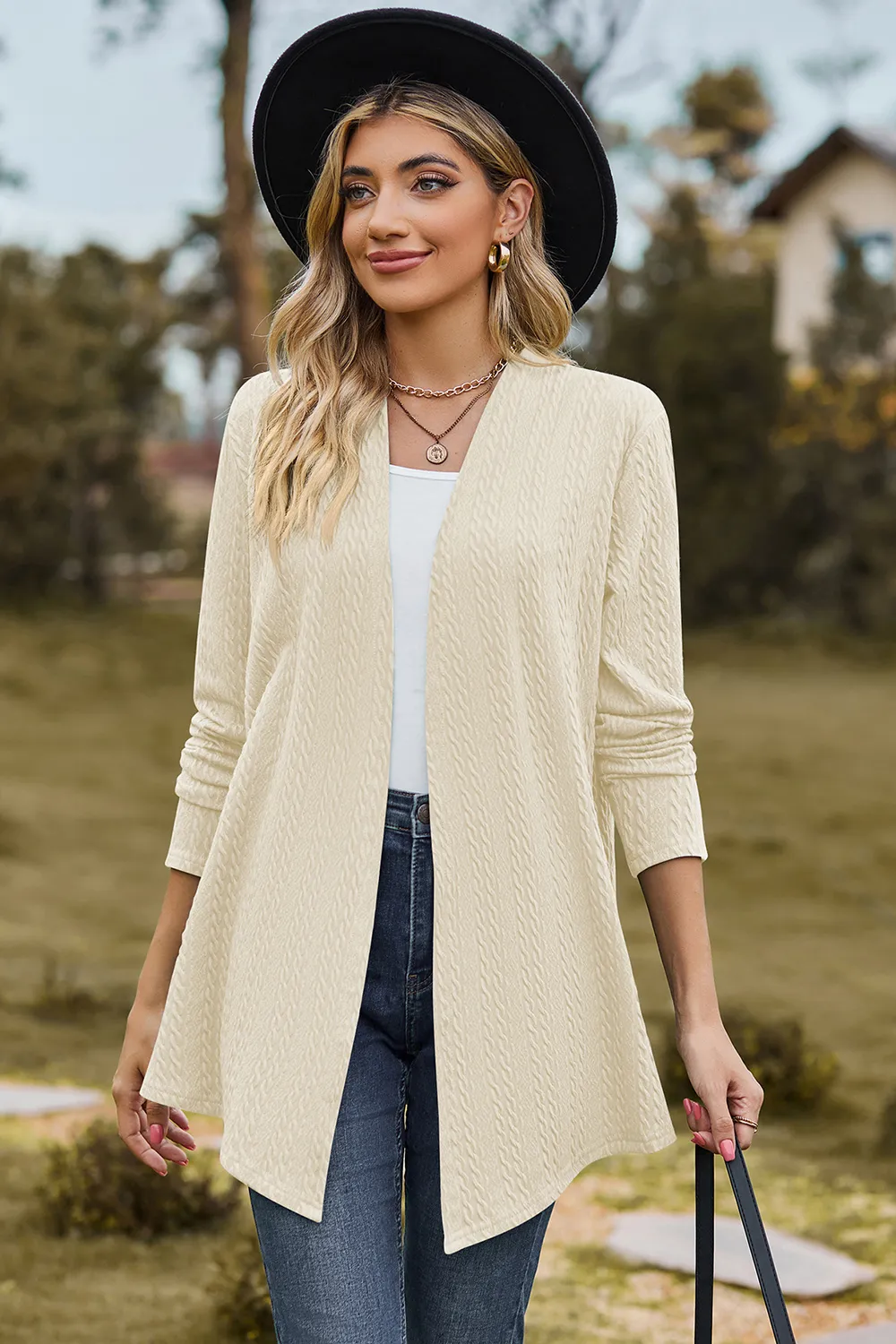 Textured Open Front Long Sleeve Cardigan, image 13