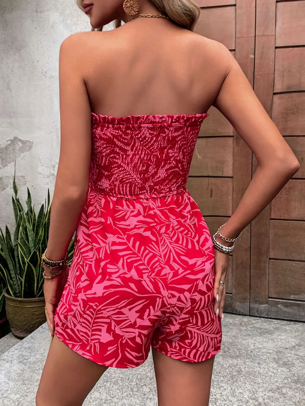Smocked Printed Tube Romper with Pockets, image 6