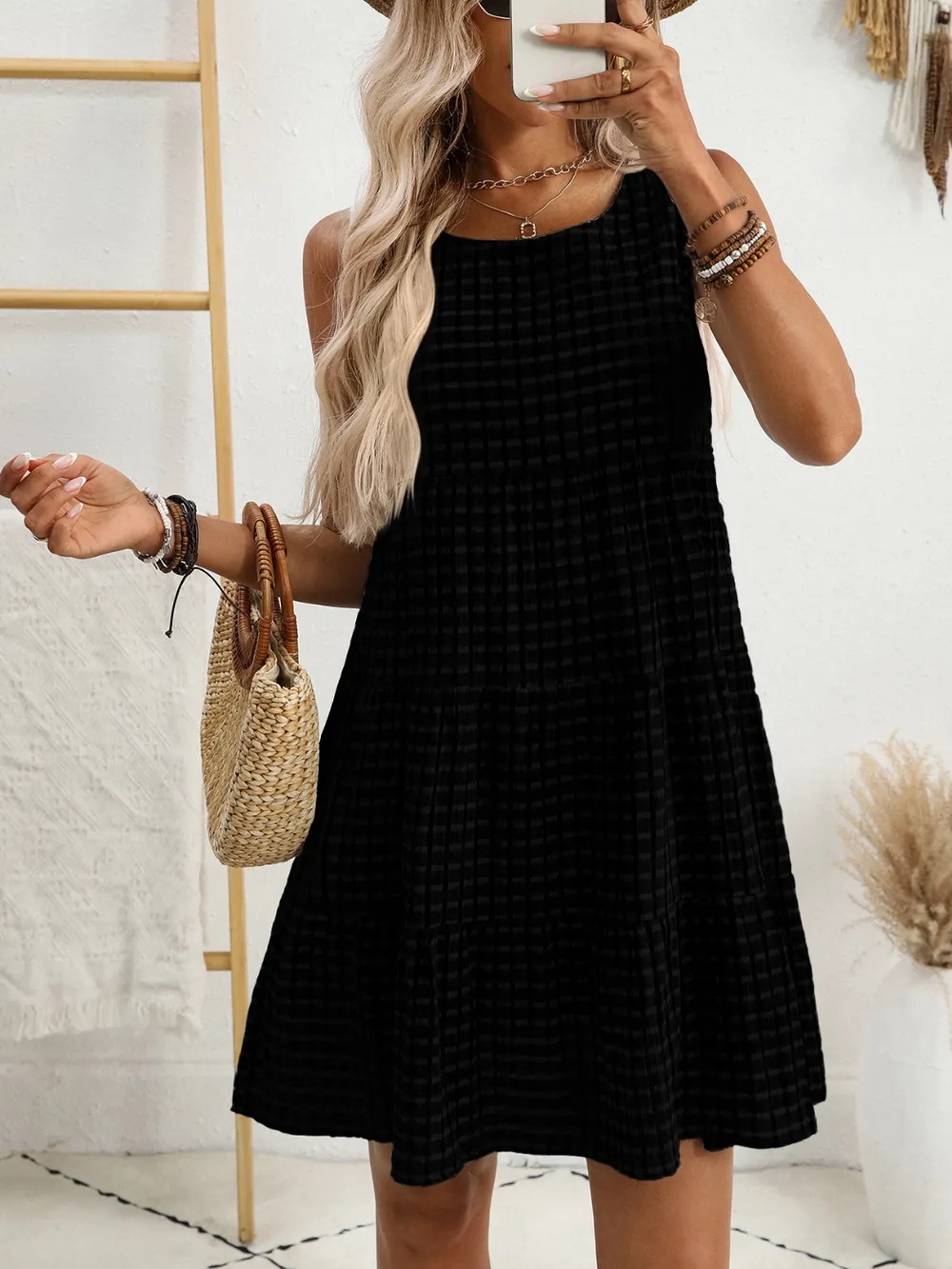 Plaid Round Neck Sleeveless Mini Dress, image 19