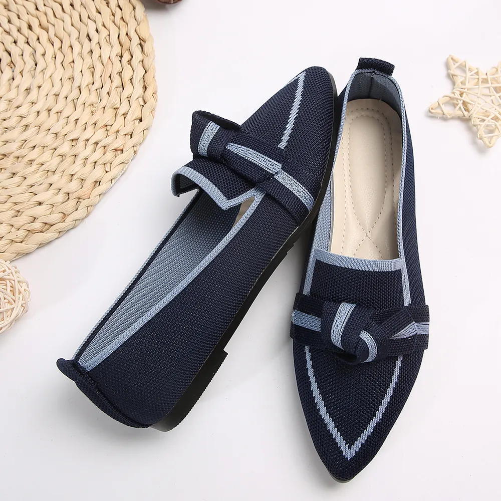 Bow Contrast Trim Point Toe Loafers, image 15