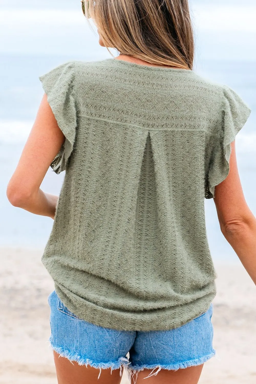 Flutter Sleeve Lace V Neck Shirt, image 8