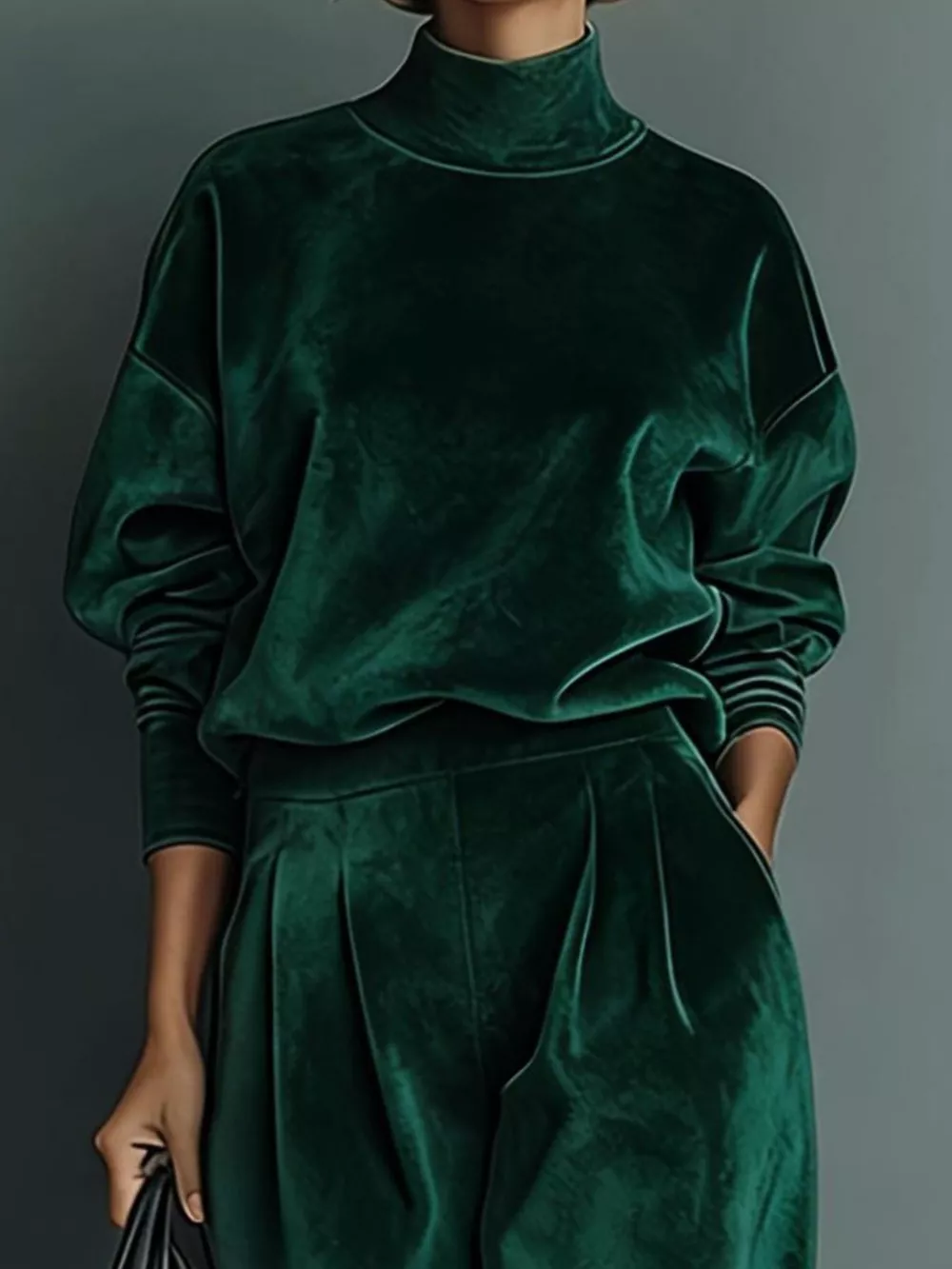 Full Size Elegant Velvet Mock Neck Long Sleeve Top and Wide-Leg Pants Set Plus Size, image 6