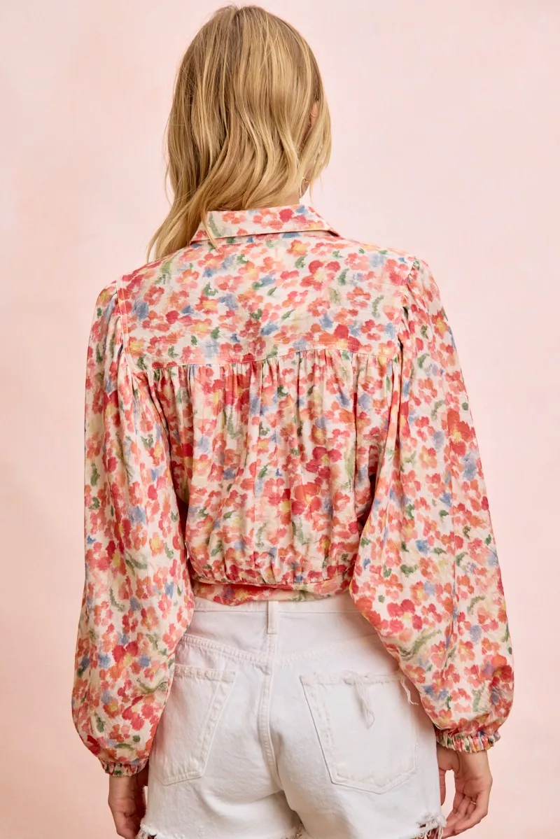 BiBi Floral Print Tie Hem Detail Crop Shirt, image 3