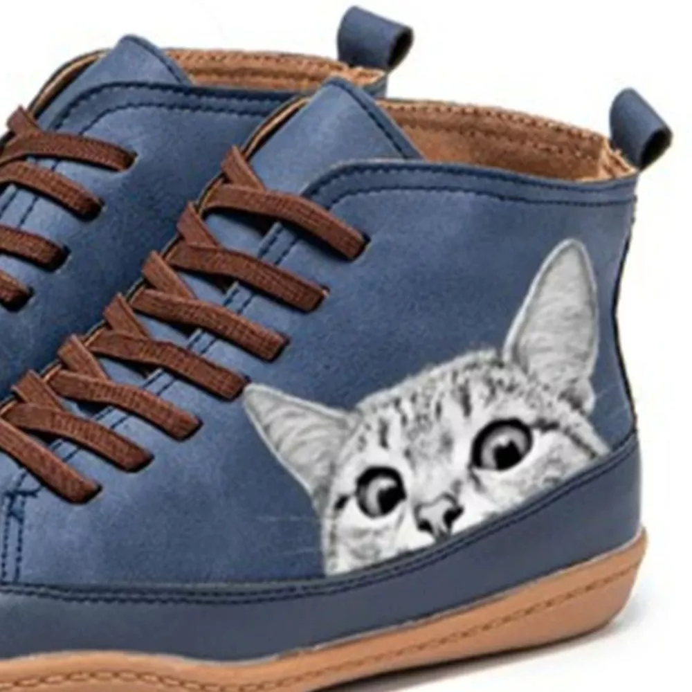 Cat Print Striped Ankle Sneakers, image 21