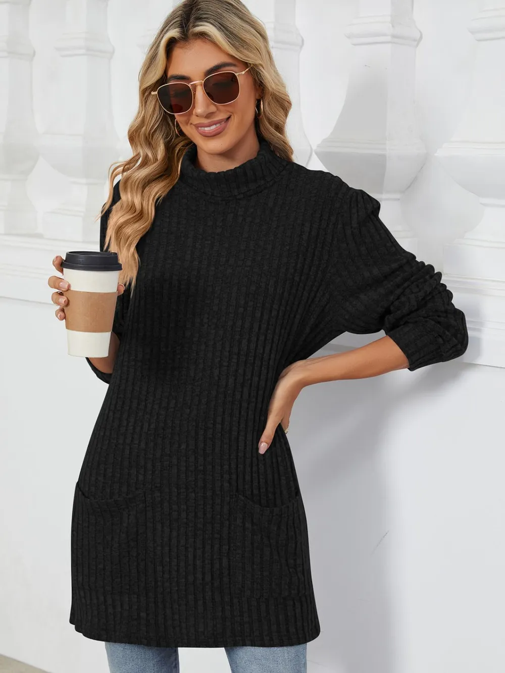 Ribbed Mock Neck Long Sleeve T-Shirt, image 21