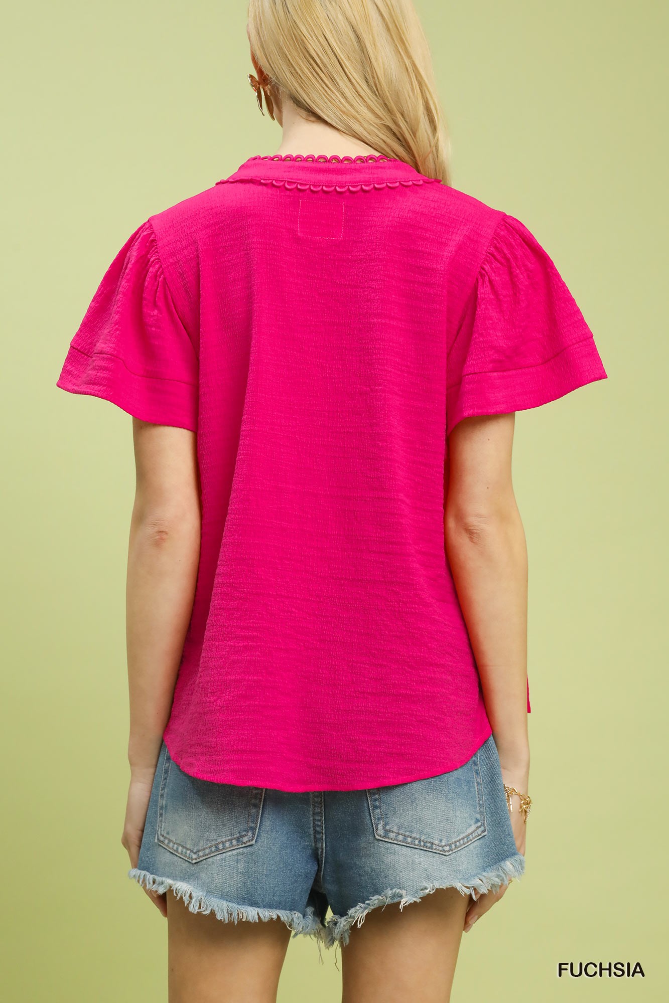 Seersucker Short Sleeve Top with Lace Trim, image 5