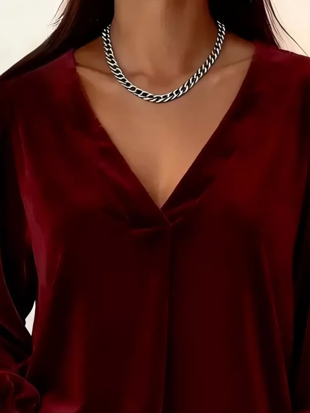 Full Size Velvet V-Neck Long Sleeve Blouse Plus Size, image 6