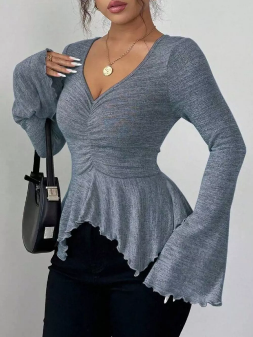 Ruched Flared Sleeves Peplum T-Shirt, image 15