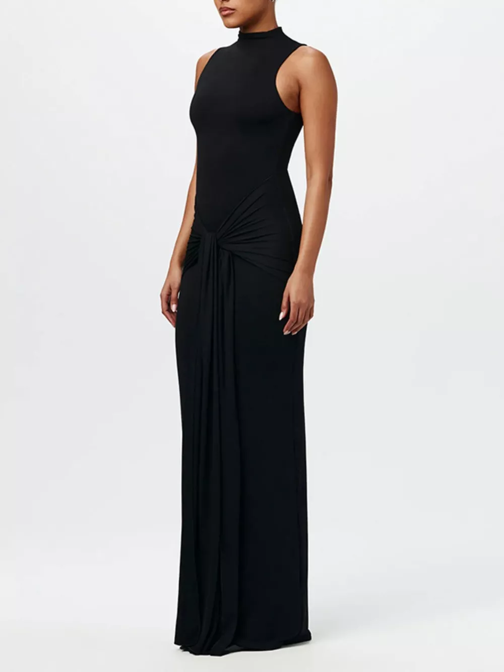 Sleeveless Mock Neck Knot Front Maxi Dress, image 5
