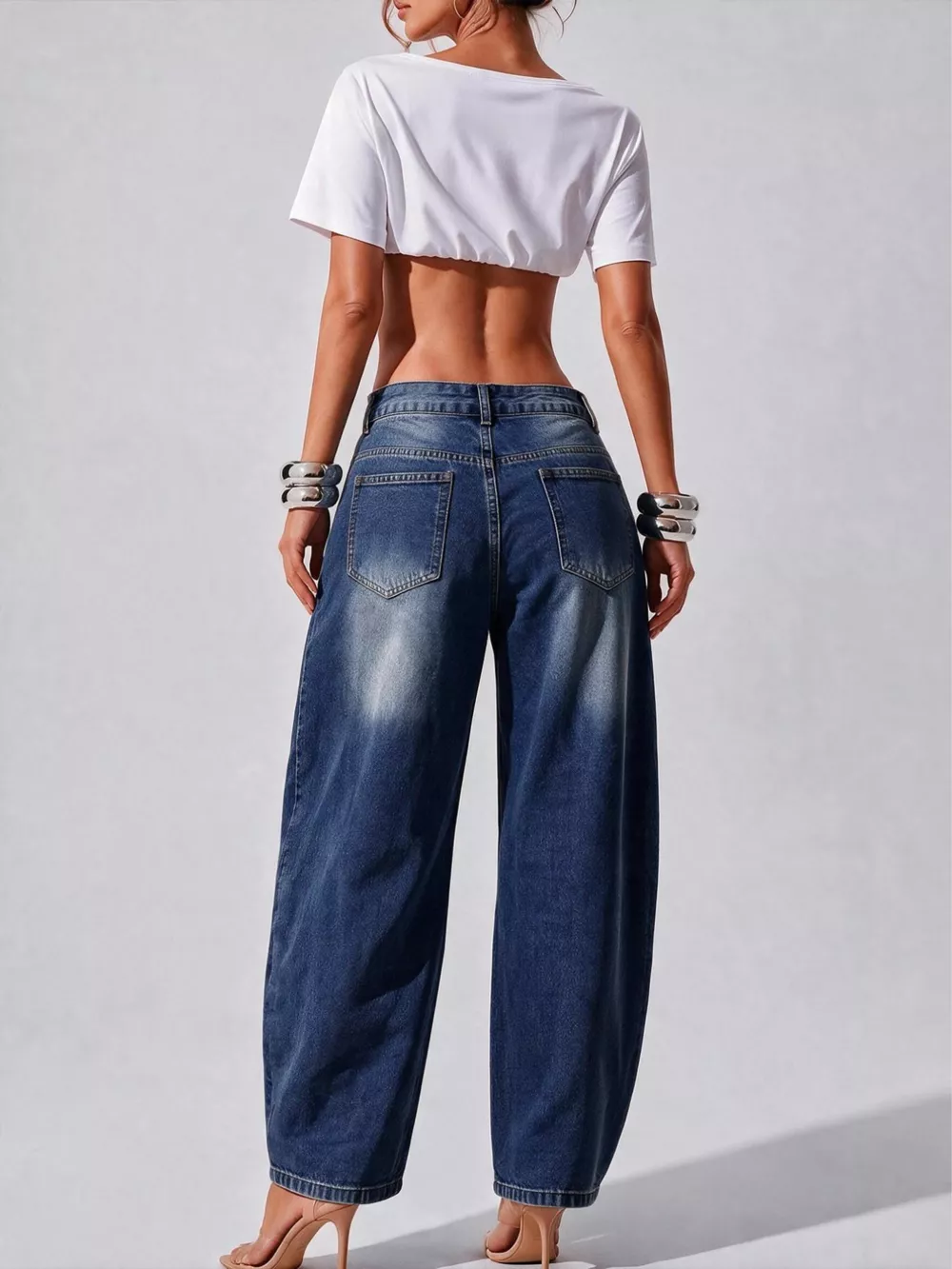 Decorative Button Wide Leg Jeans, image 7