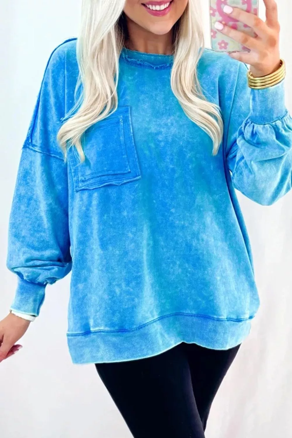 Mineral Wash Oversized Sweatshirt with Chest Pocket, image 3